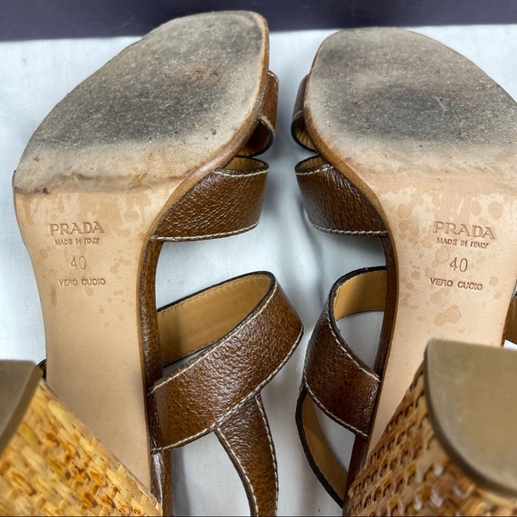 Prada Authentic Wicker Block Heel Ankle Strap Sandals - Picture 13 of 15